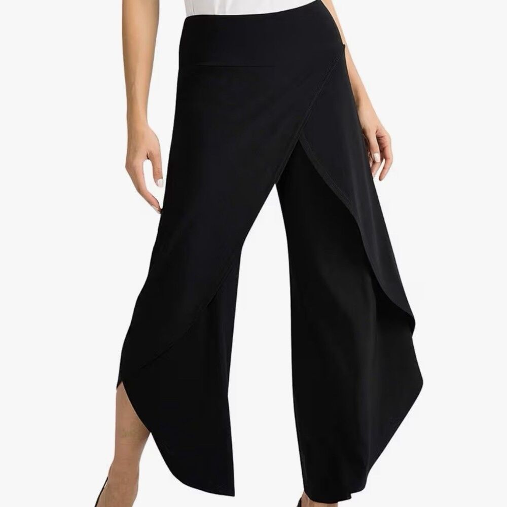 Joseph Ribkoff Women’s 10 Black Layered Asymmetrical Wide Leg Slit Palazzo Pants